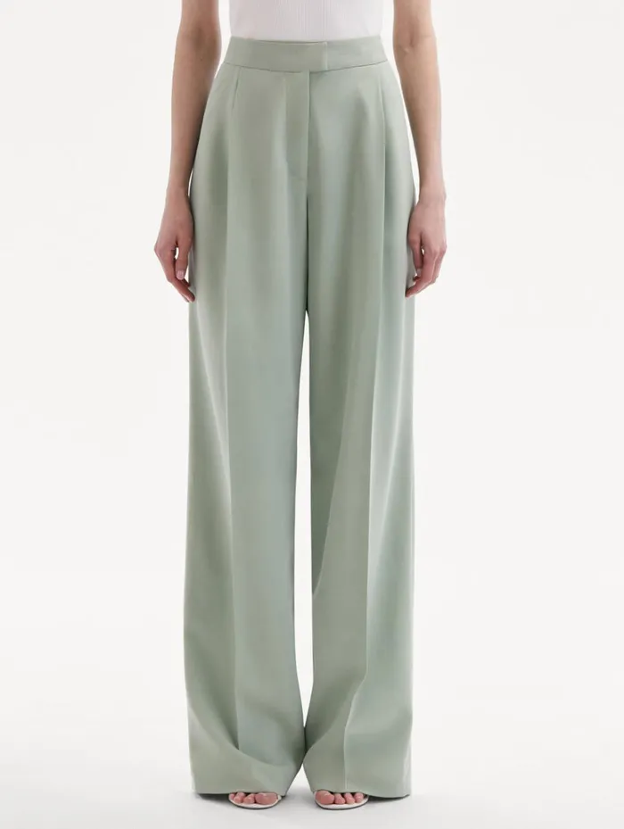 Women Pants and Skirts Oscar De La Renta Wide Leg Silk Georgette Pant Eucalyptus Women Pants and Skirts Oscar De La Renta Wide Leg Silk Georgette Pant Eucalyptus