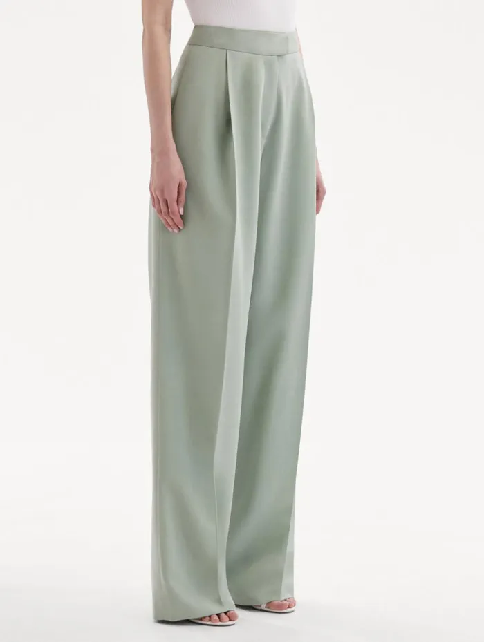 Women Pants and Skirts Oscar De La Renta Wide Leg Silk Georgette Pant Eucalyptus Women Pants and Skirts Oscar De La Renta Wide Leg Silk Georgette Pant Eucalyptus