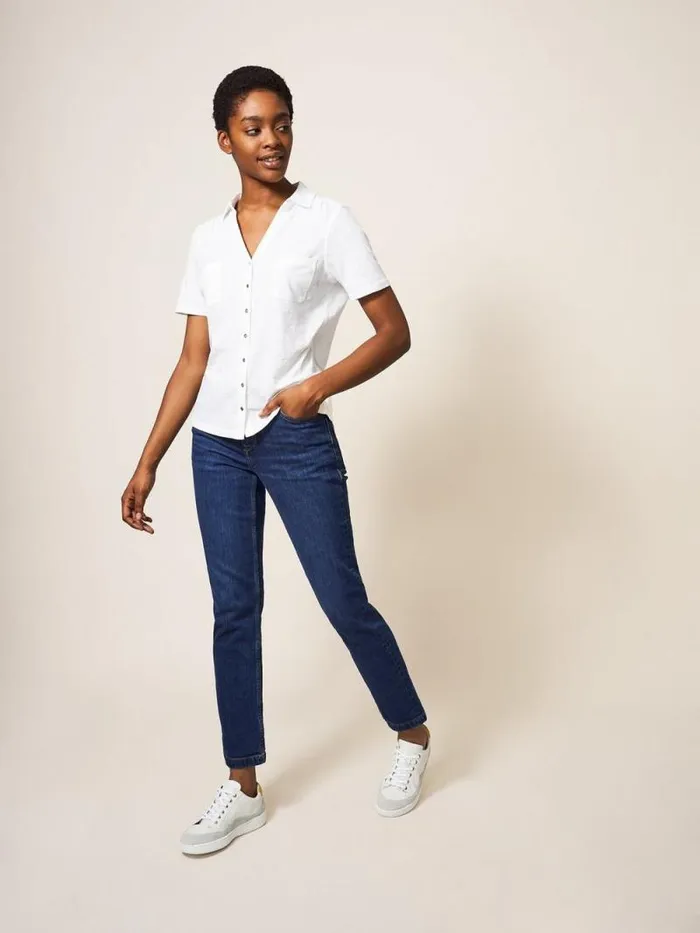 Women Penny Pocket Jersey Shirt Brilliant White White Stuff Shirts and Blouses