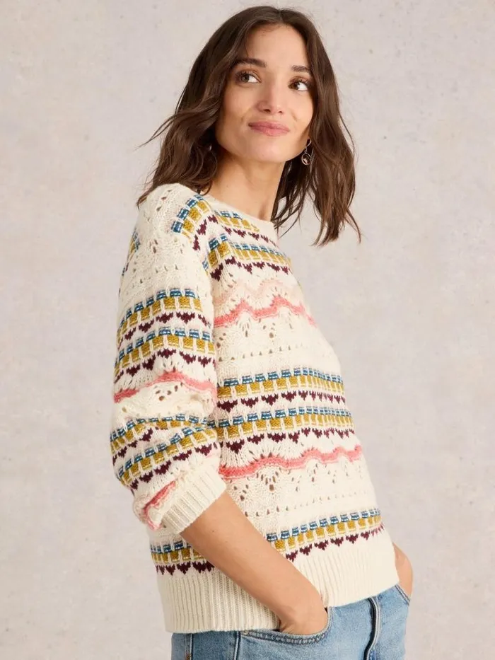 Women PIPER POINTELLE JUMPER White Multi White Stuff Knitwear Women PIPER POINTELLE JUMPER White Multi White Stuff Knitwear