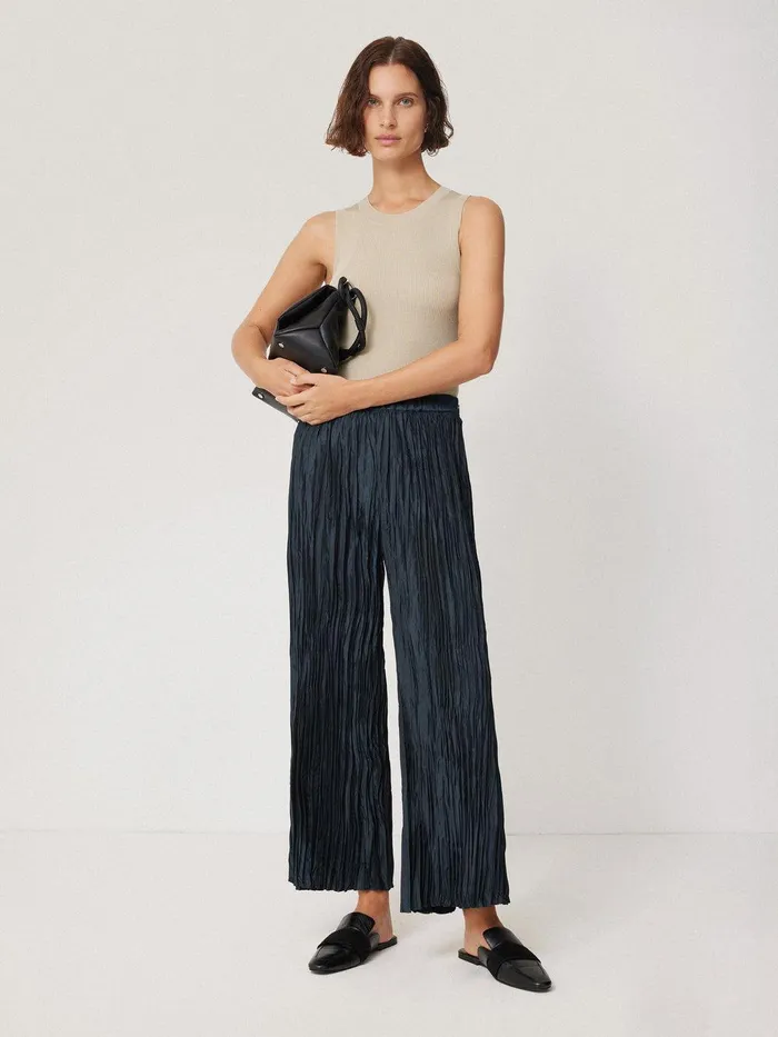 Women Plisse Trouser Navy Jigsaw Party