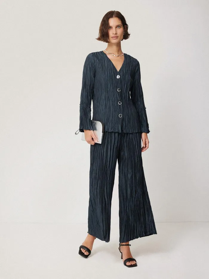 Women Plisse Trouser Navy Jigsaw Party