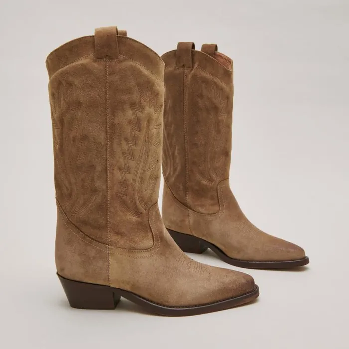 Women Pointedtoe Boots With Visible Stitching Taupe JONAK Boots Thighhigh Boots