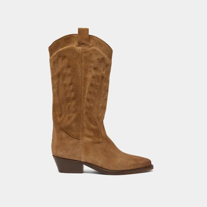 Women Pointedtoe Boots With Visible Stitching Taupe JONAK Boots Thighhigh Boots
