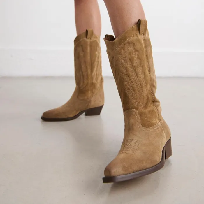 Women Pointedtoe Boots With Visible Stitching Taupe JONAK Boots Thighhigh Boots
