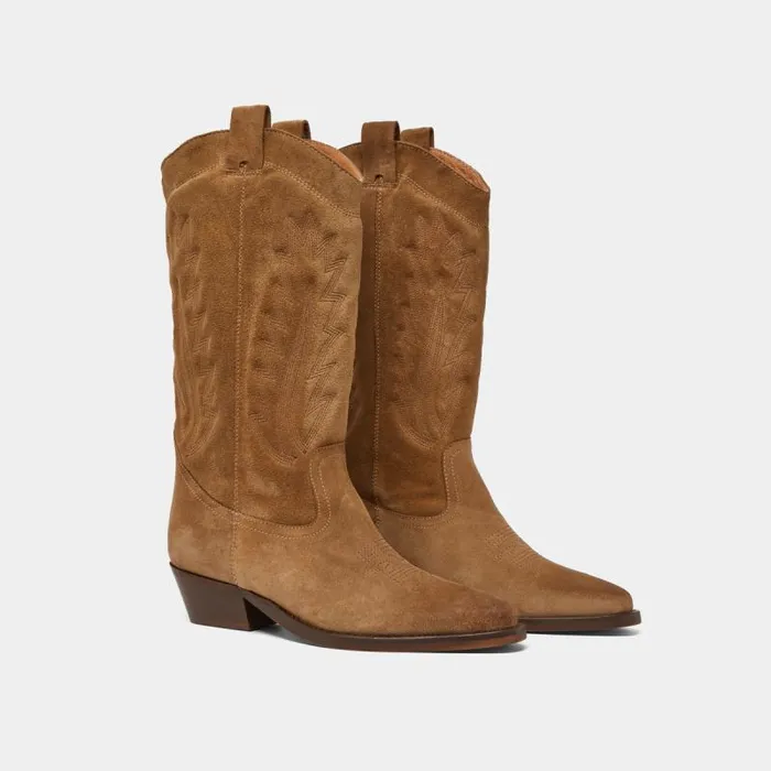 Women Pointedtoe Boots With Visible Stitching Taupe JONAK Boots Thighhigh Boots