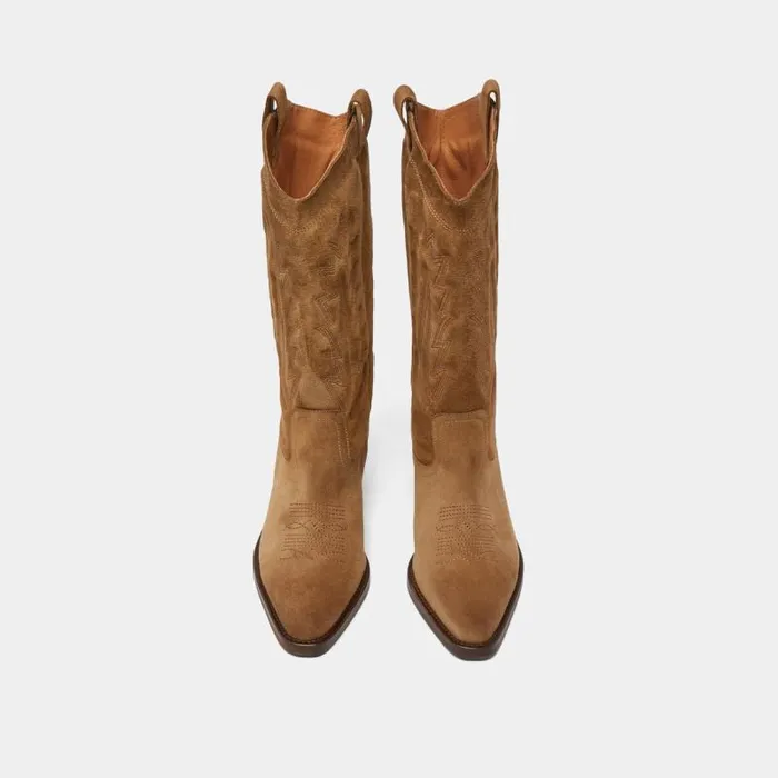 Women Pointedtoe Boots With Visible Stitching Taupe JONAK Boots Thighhigh Boots