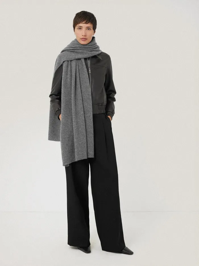 Women Pure Cashmere Blanket Scarf Mid Grey Jigsaw Ponchos and Scarves