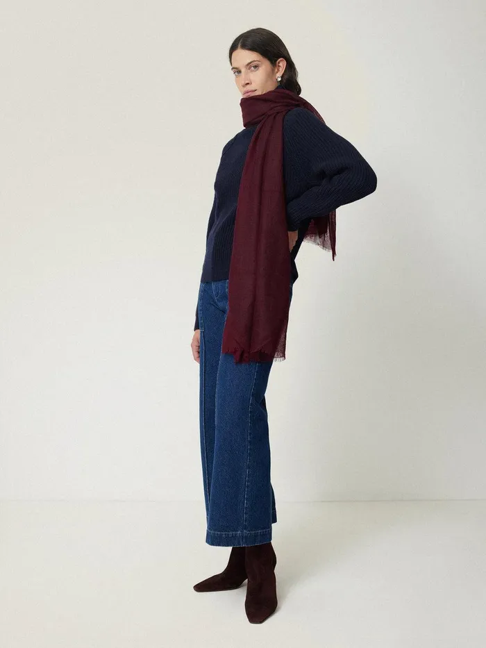 Women Pure Cashmere Gauze Scarf Burgundy Jigsaw Ponchos and Scarves