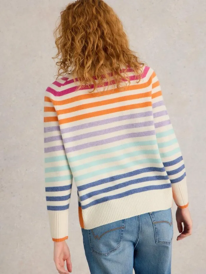Women RAINBOW STRIPE CREW CASHMERE JUMPER Natural Multi White Stuff Knitwear Women RAINBOW STRIPE CREW CASHMERE JUMPER Natural Multi White Stuff Knitwear