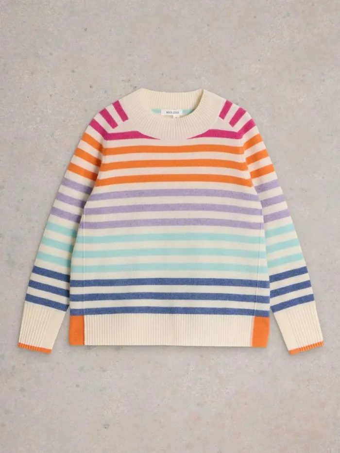 Women RAINBOW STRIPE CREW CASHMERE JUMPER Natural Multi White Stuff Knitwear Women RAINBOW STRIPE CREW CASHMERE JUMPER Natural Multi White Stuff Knitwear