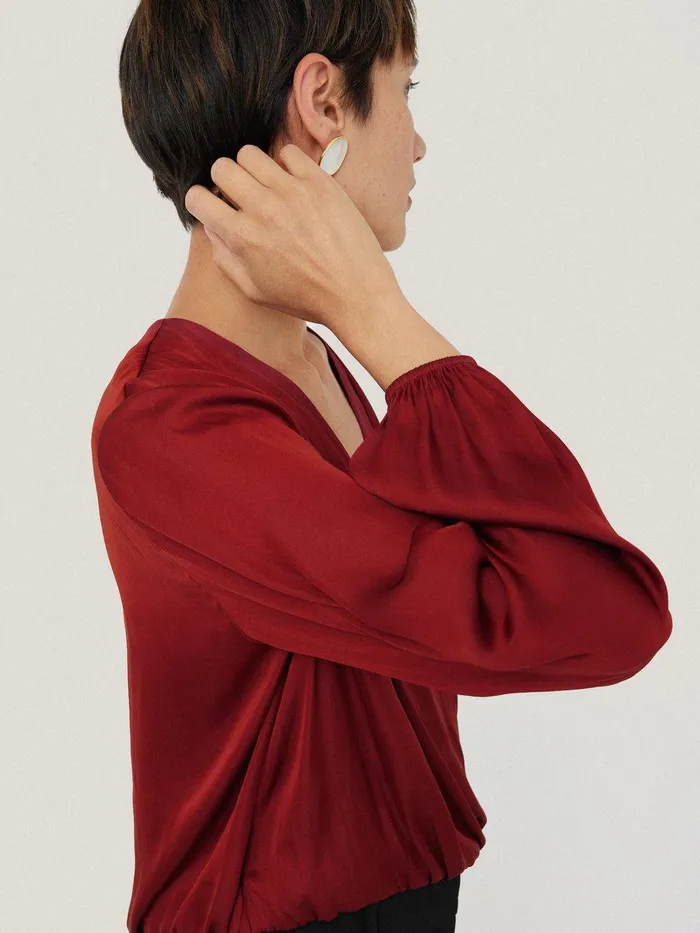 Women Recycled Satin Drape Wrap Top Red Jigsaw Shirts and Tops