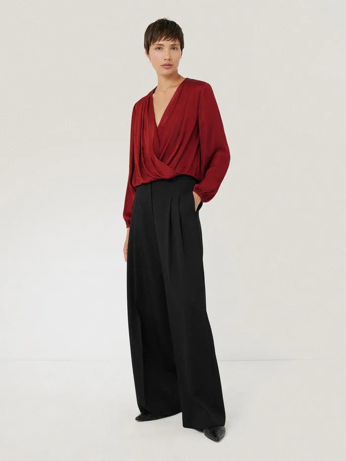 Women Recycled Satin Drape Wrap Top Red Jigsaw Shirts and Tops