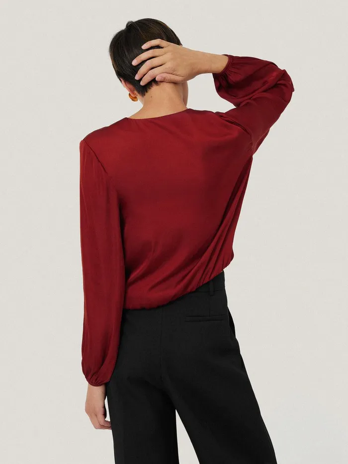 Women Recycled Satin Drape Wrap Top Red Jigsaw Shirts and Tops