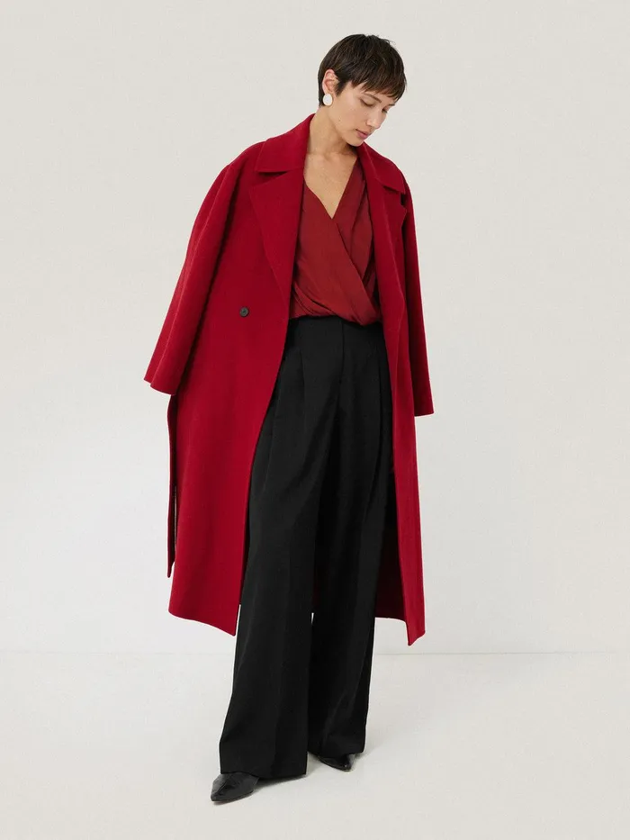 Women Recycled Satin Drape Wrap Top Red Jigsaw Shirts and Tops