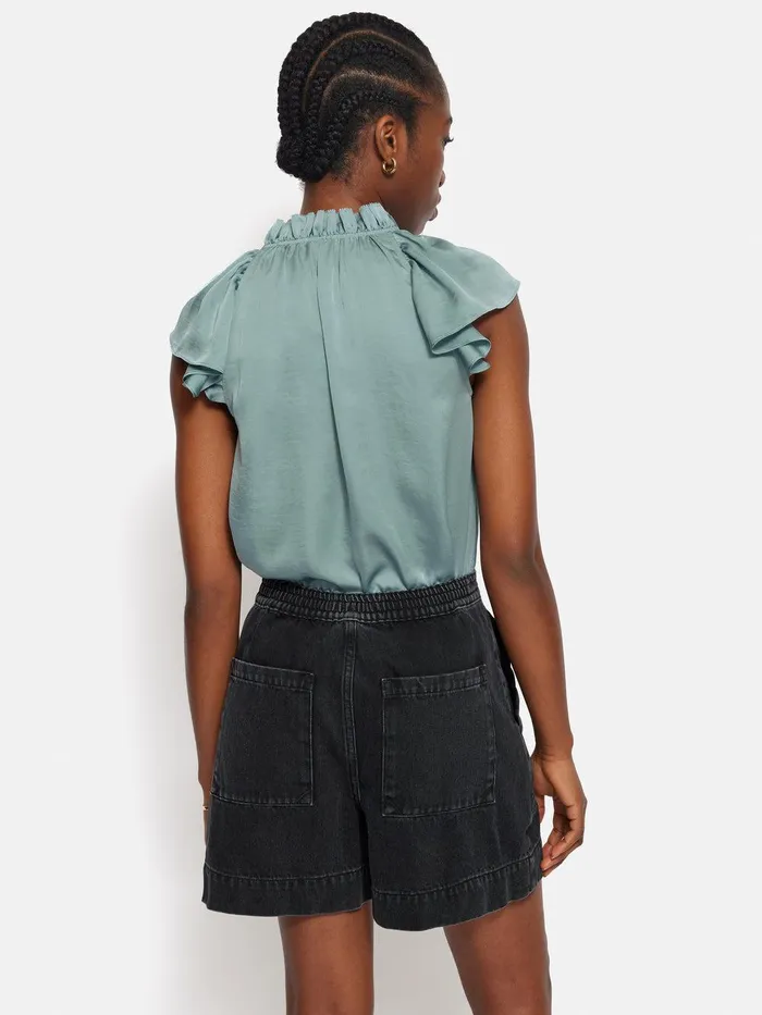 Women Recycled Satin Frill Neck Top Green Jigsaw Shirts and Tops