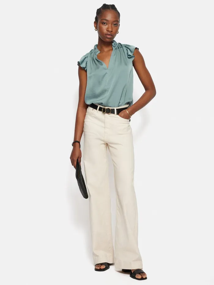 Women Recycled Satin Frill Neck Top Green Jigsaw Shirts and Tops