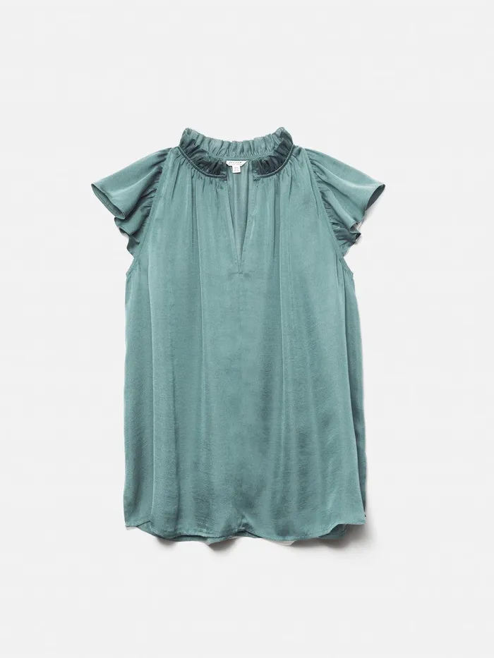 Women Recycled Satin Frill Neck Top Green Jigsaw Shirts and Tops