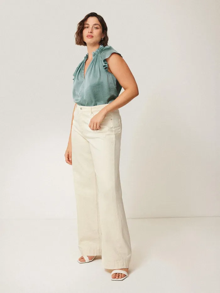 Women Recycled Satin Frill Neck Top Green Jigsaw Shirts and Tops