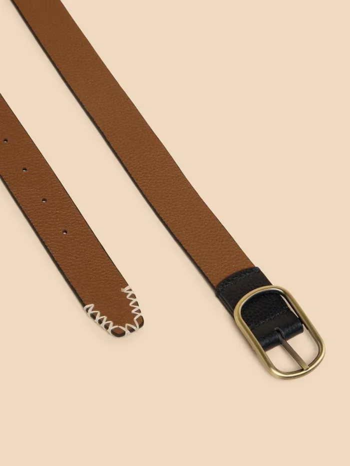Women Reversible Belt Leather Pure Black White Stuff Belts