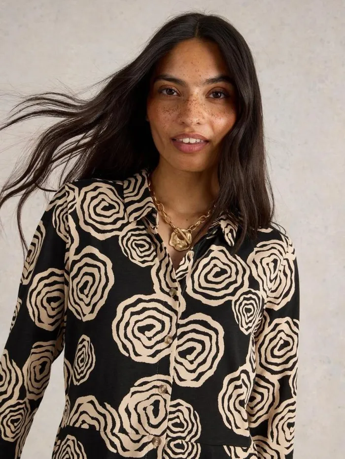 Women Ria Collared Jersey Shirt Dress Black Print White Stuff Dresses Women Ria Collared Jersey Shirt Dress Black Print White Stuff Dresses