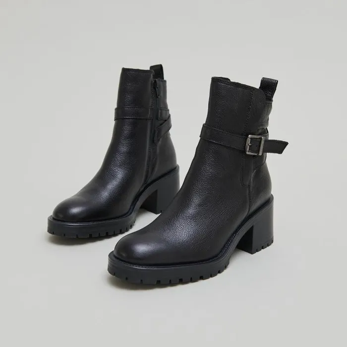 Women Roundtoe Buckle Boots Black JONAK Ankle Boots Lowboots