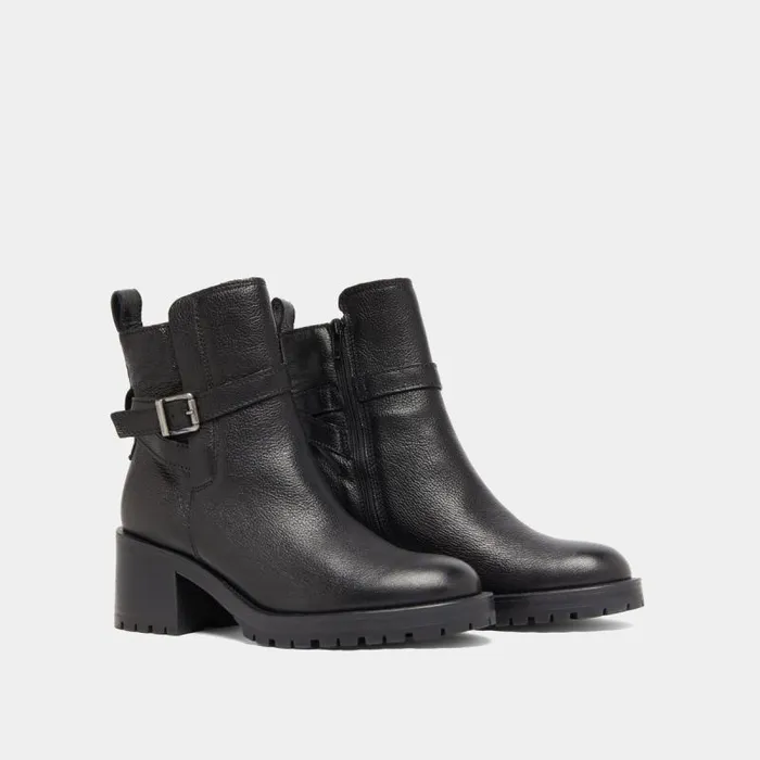 Women Roundtoe Buckle Boots Black JONAK Ankle Boots Lowboots