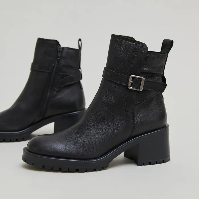 Women Roundtoe Buckle Boots Black JONAK Ankle Boots Lowboots
