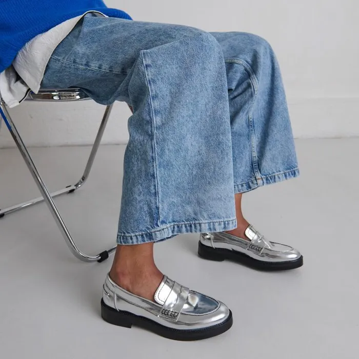 Women Roundtoe Loafers Silver JONAK 60 Years