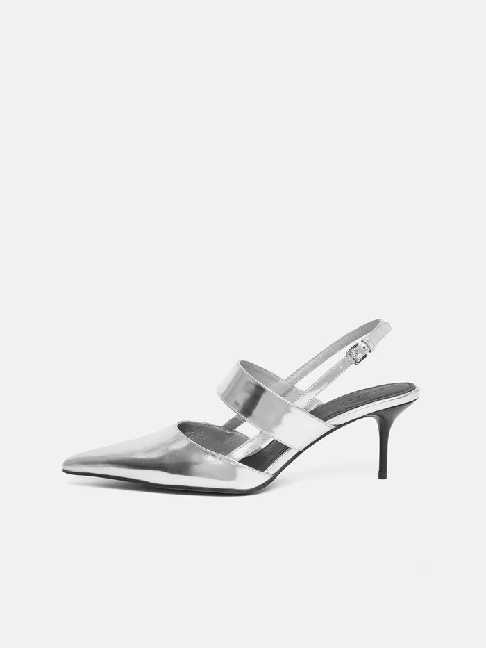 Women Russo Kitten Heel Silver Jigsaw Party
