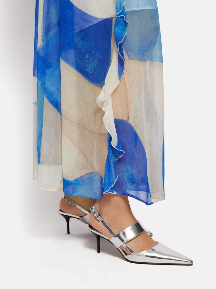 Women Russo Kitten Heel Silver Jigsaw Party