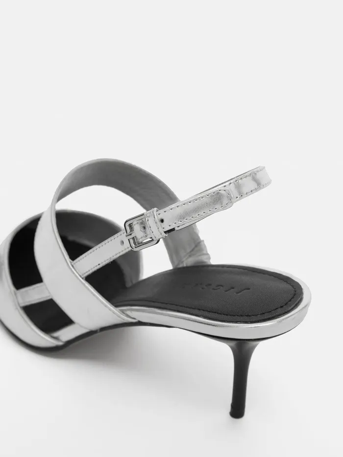 Women Russo Kitten Heel Silver Jigsaw Party