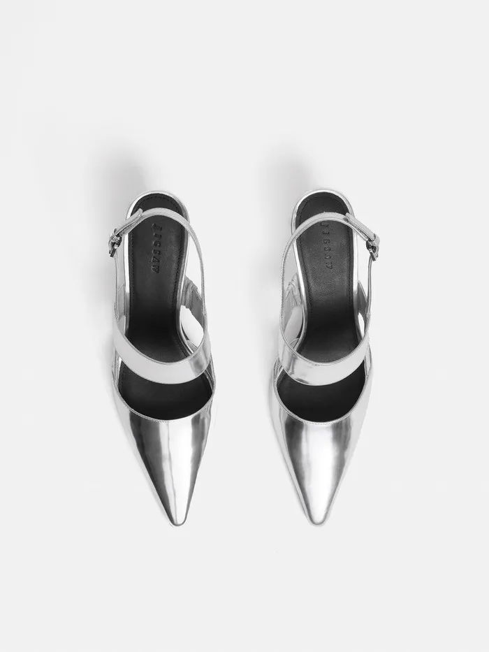 Women Russo Kitten Heel Silver Jigsaw Party