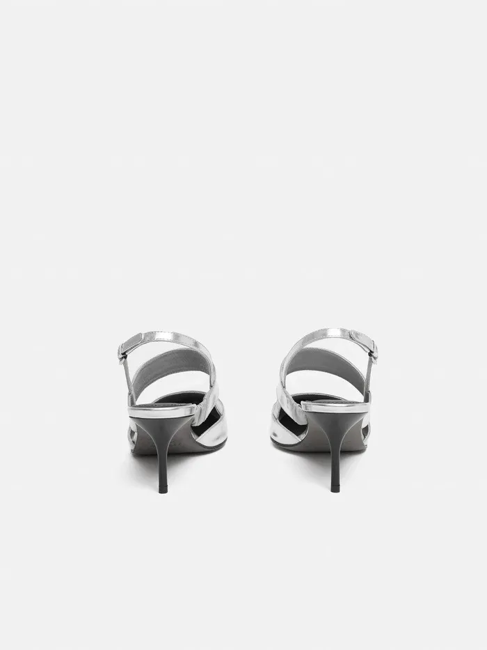 Women Russo Kitten Heel Silver Jigsaw Party