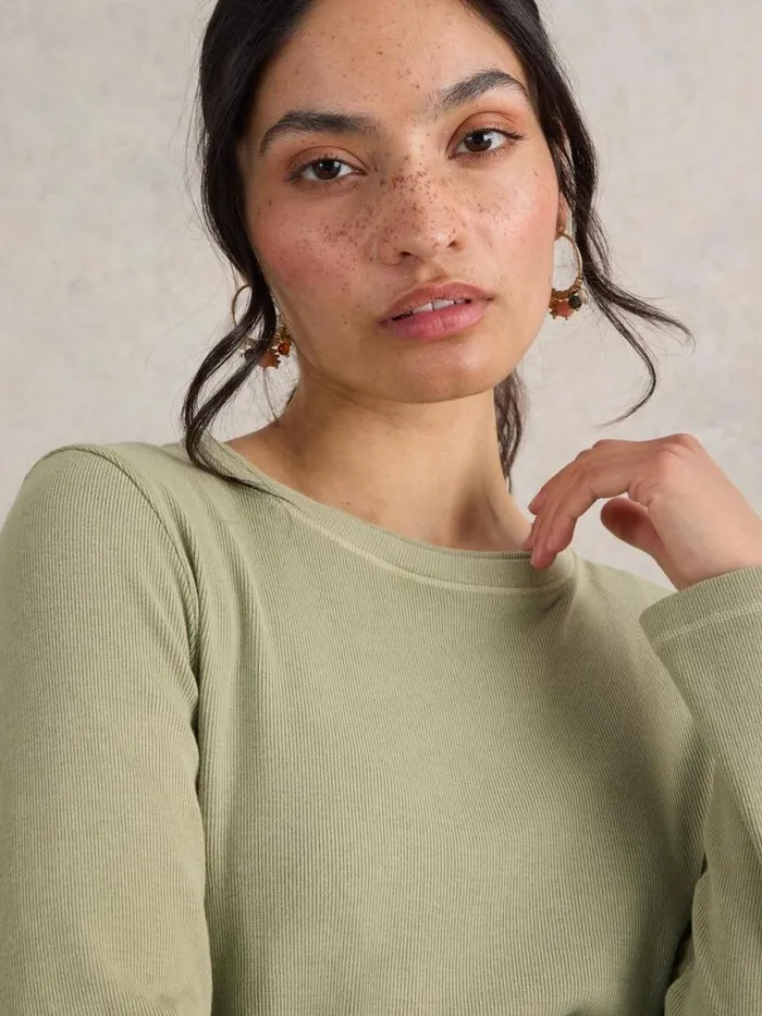 Women SADIE LONG SLEEVE RIB TEE Khaki Green White Stuff Tops and Tees Women SADIE LONG SLEEVE RIB TEE Khaki Green White Stuff Tops and Tees