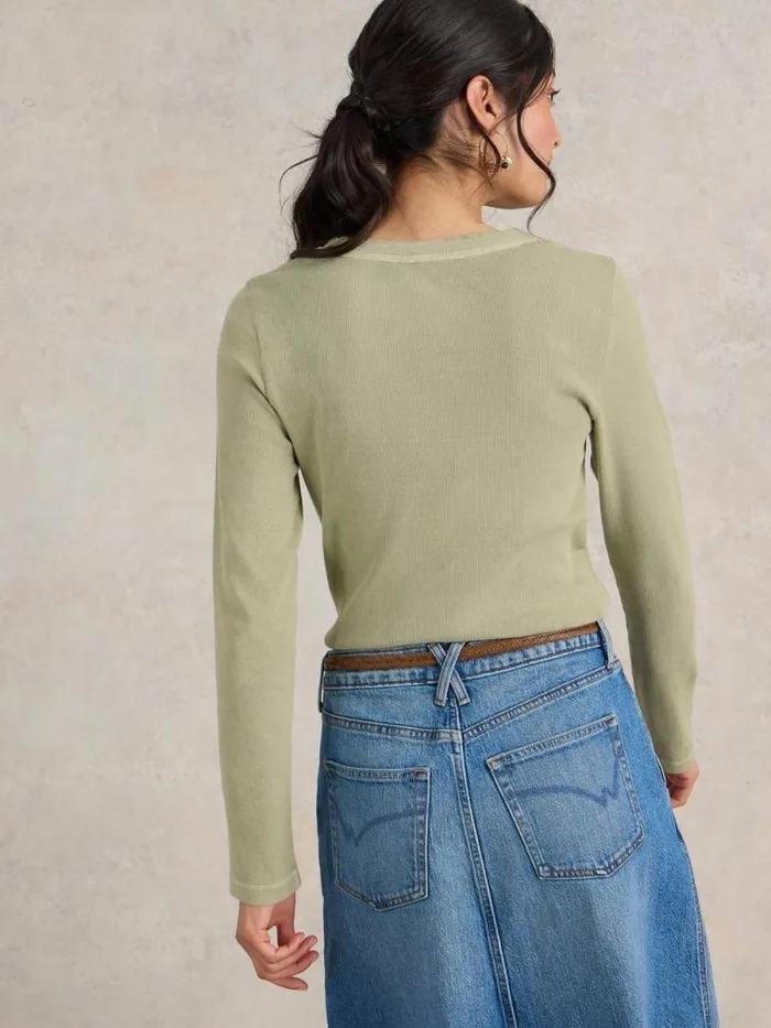 Women SADIE LONG SLEEVE RIB TEE Khaki Green White Stuff Tops and Tees Women SADIE LONG SLEEVE RIB TEE Khaki Green White Stuff Tops and Tees