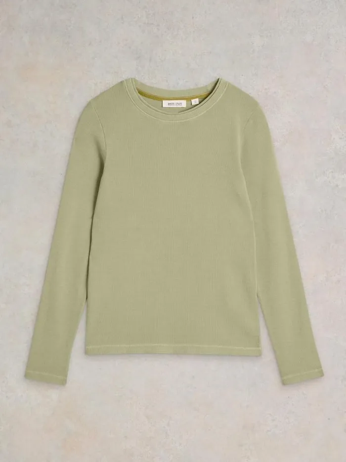 Women SADIE LONG SLEEVE RIB TEE Khaki Green White Stuff Tops and Tees Women SADIE LONG SLEEVE RIB TEE Khaki Green White Stuff Tops and Tees