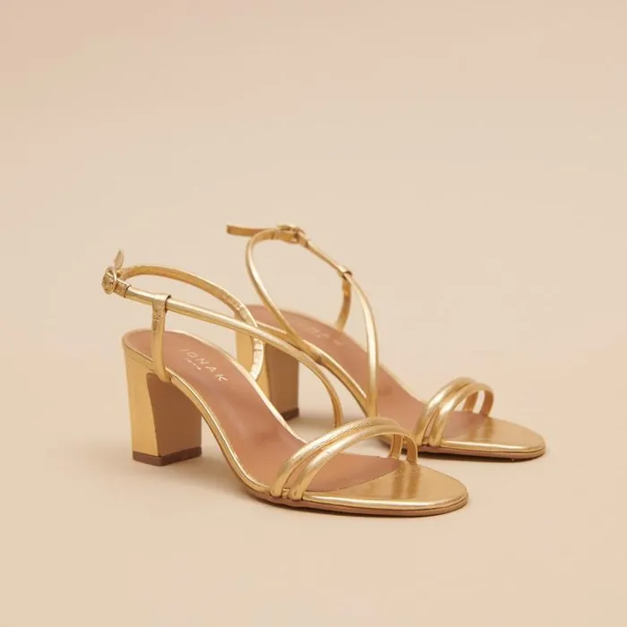 Women Sandals With Heels And Straps Gold JONAK Sandals