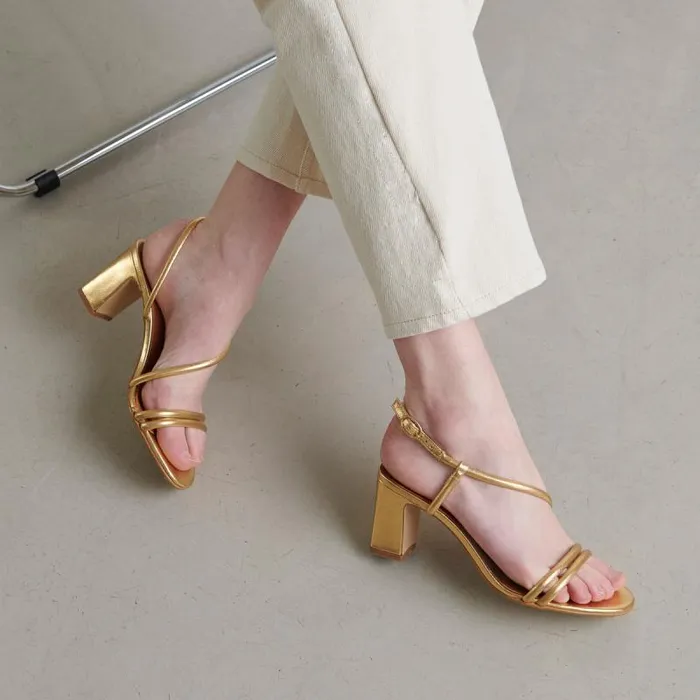 Women Sandals With Heels And Straps Gold JONAK Sandals