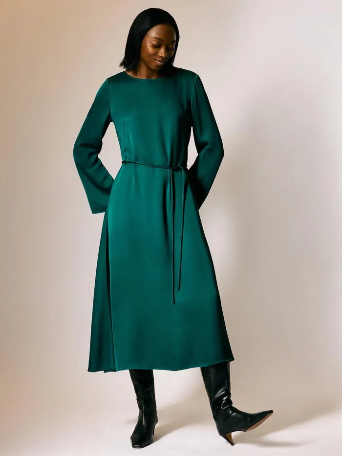 Women Satin Back Crepe Dress Green Jigsaw Dresses and Jumpsuits