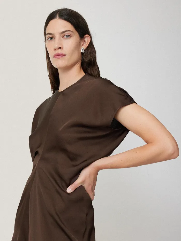 Women Satin Crepe Midi Dress Brown Jigsaw Dresses and Jumpsuits
