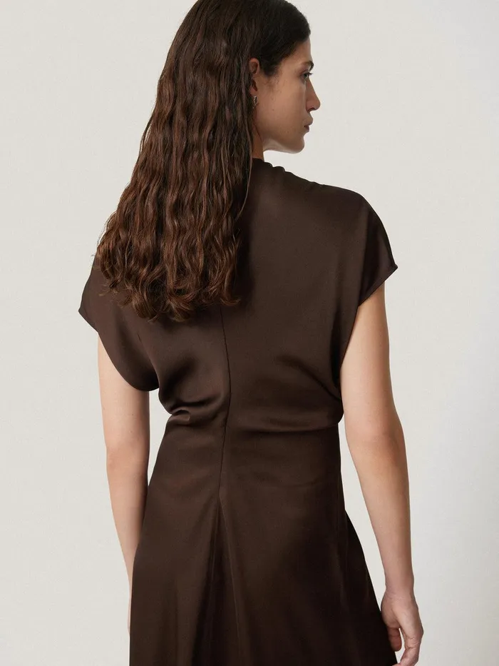 Women Satin Crepe Midi Dress Brown Jigsaw Dresses and Jumpsuits