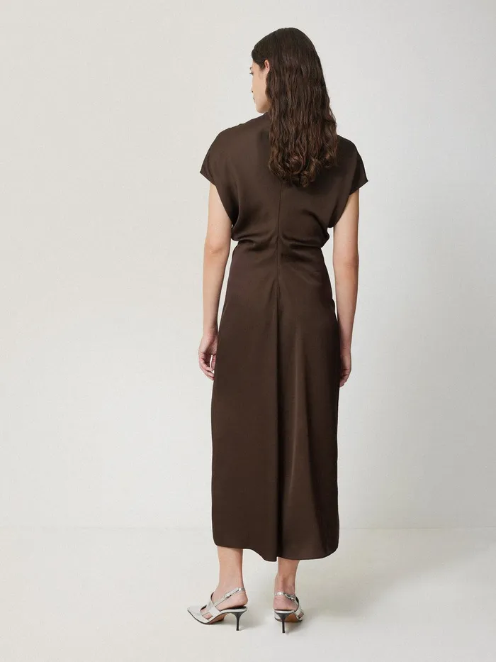 Women Satin Crepe Midi Dress Brown Jigsaw Dresses and Jumpsuits