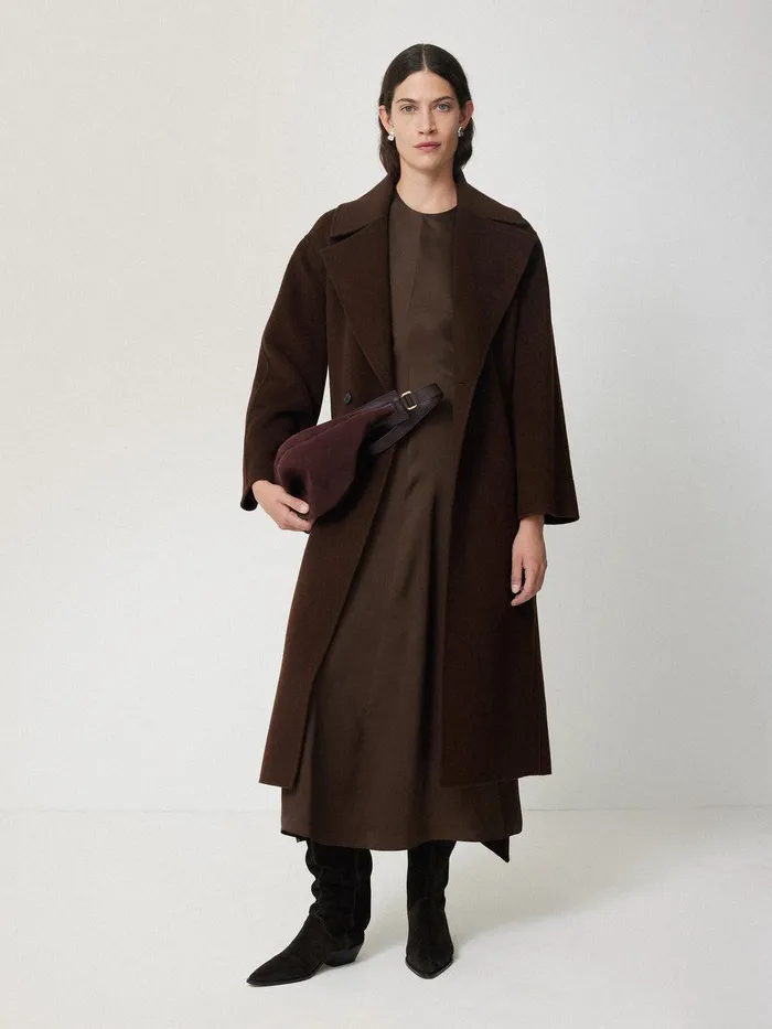 Women Satin Crepe Midi Dress Brown Jigsaw Dresses and Jumpsuits