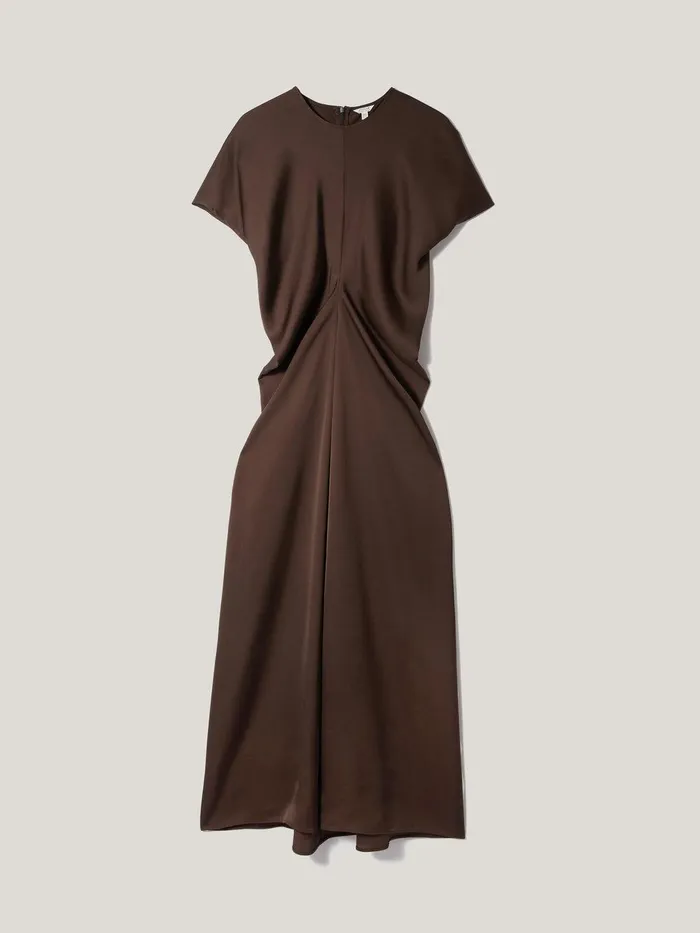 Women Satin Crepe Midi Dress Brown Jigsaw Dresses and Jumpsuits
