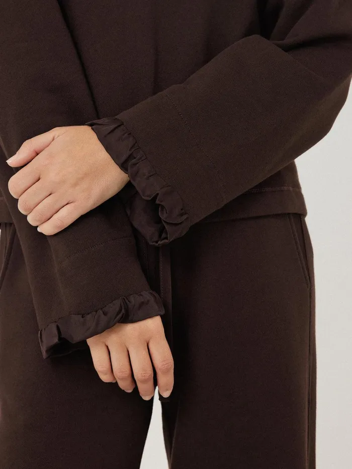 Women Satin Cuff Jersey Sweatshirt Chocolate Jigsaw Pyjamas and Loungewear