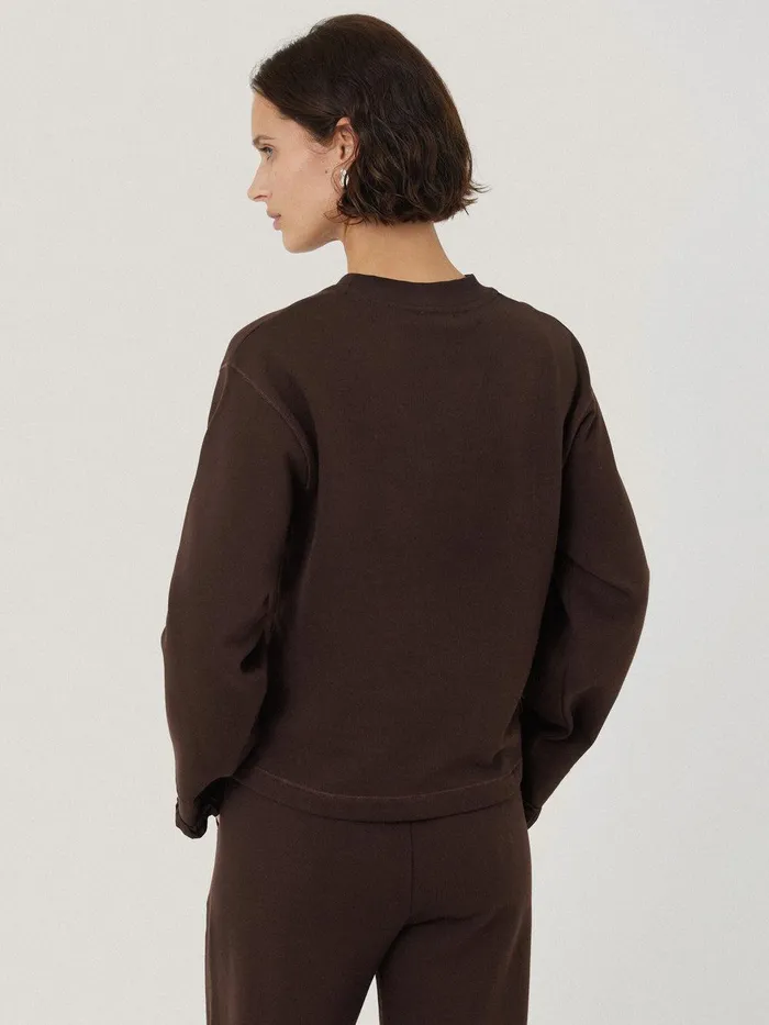 Women Satin Cuff Jersey Sweatshirt Chocolate Jigsaw Pyjamas and Loungewear