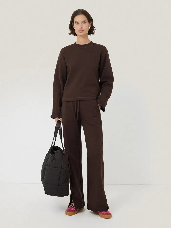 Women Satin Cuff Jersey Sweatshirt Chocolate Jigsaw Pyjamas and Loungewear