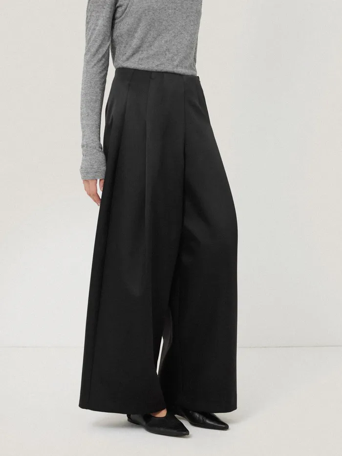 Women Satin Volume Trouser Black Jigsaw Trousers