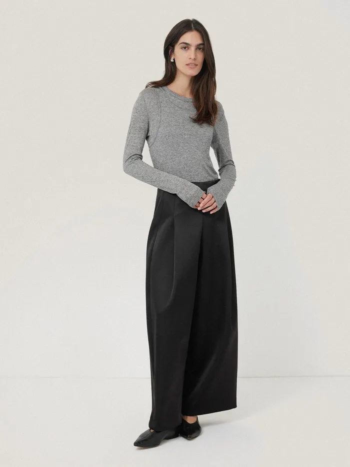 Women Satin Volume Trouser Black Jigsaw Trousers